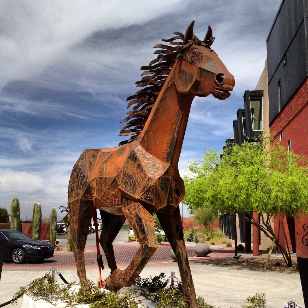 Wild horse sculptures, a popular thing to see during the art trail, stand tall and greet guests.